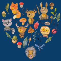 Watercolor pattern with animals Cute forest friends