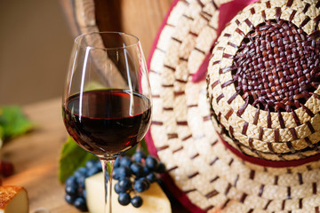 Wine, glass, grape and hat 