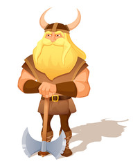 cartoon illustration of an ancient viking warrior with axe
