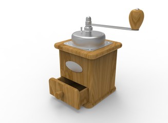 3d illustration of coffee grinder. white background isolated. icon for game web.