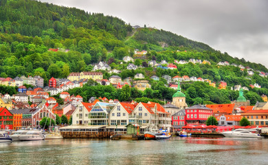 Fototapeta na wymiar The historic centre of Bergen above Vagen bay