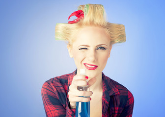 Young girl with cleaning product