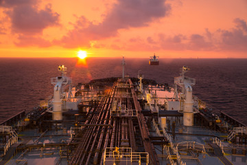 Oil product tanker during beautiful sunset.