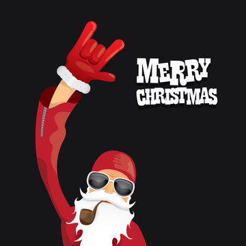 Vector Biker Santa Claus With Smoking Pipe.