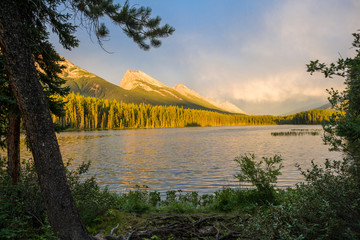 Sunset at Honeymoon Lake, Jasper National Park, Alberta, CA