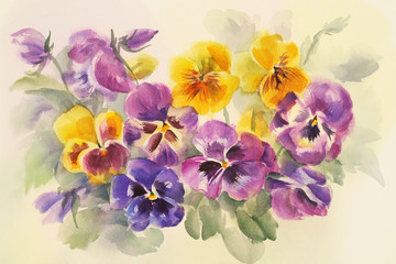 bouquet of violas watercolor