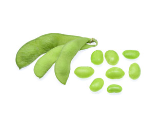 Fresh green soybeans on white background