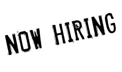 Now hiring stamp. Grunge design with dust scratches. Effects can be easily removed for a clean, crisp look. Color is easily changed.