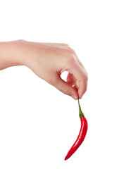 Red fresh chili in hand 