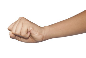 Woman hand isolated on white background.