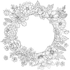 Doodle Floral Round Frame