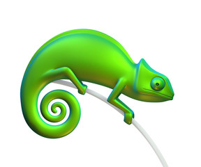 Green chameleon on a white background. 3d rendering