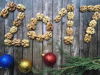 2017 walnut date. date made with walnuts. 2017 healthy background.