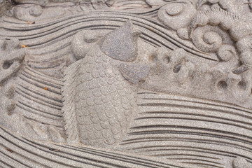 Fish and carve wall,  Chinese art style at Chinese Public Temple