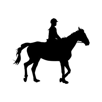Horse riding, girl sitting on horseback, vector silhouette
