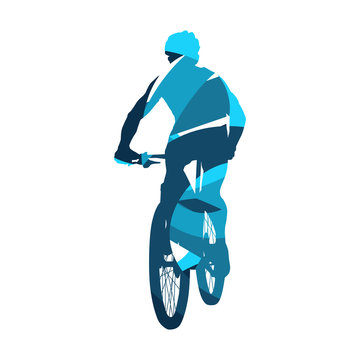 Mountain biker, abstract blue cycling vector silhouette