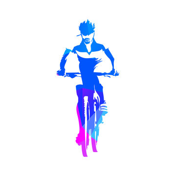 Mountain cyclist, abstract geometric blue cycling vector silhoue