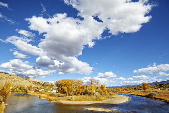 Beautiful Autumn Landscape With Eagle River, Colorado, USA.