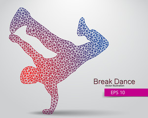 Silhouette of a break dancer from triangles.