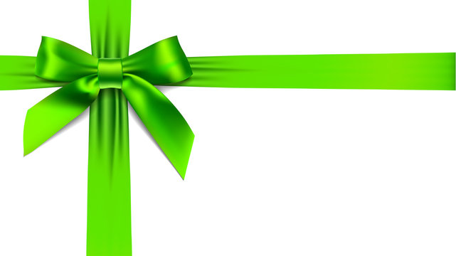 greeting card with realistic green bow on white background