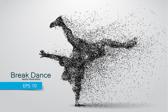 Silhouette of a break dancer from particles.