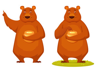Obraz na płótnie Canvas cute cartoon bear with honey jar