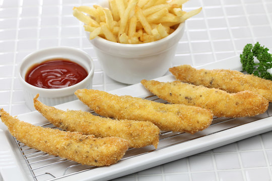 homemade chicken fingers and french fries