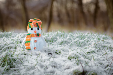 snowman standing on snow meadow