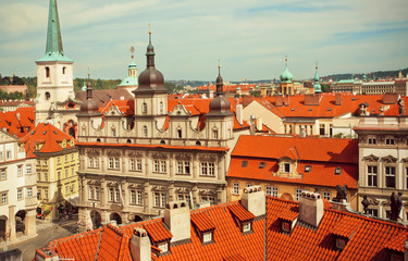 Fototapeta na wymiar Rooftop view on beautiful city with Baroque style buildings of historical town of old Prague
