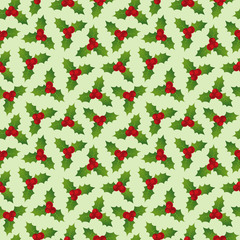 Holly berry vector seamless background