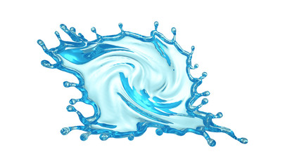 Isolated water splash on a white background. 3d illustration, 3d