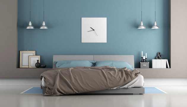 Blue and brown modern bedroom