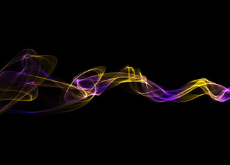 abstract colorful wavy smoke flame over black background.