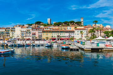 Fototapeta na wymiar Marina and City Center of Cannes, Southern France