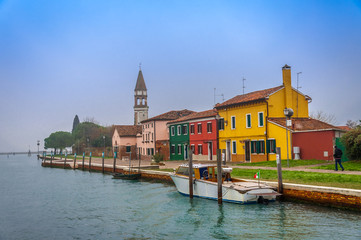 The Mazzorbo island in the northern Venetian Lagoon, with Colourful houses similar to those on Burano.
