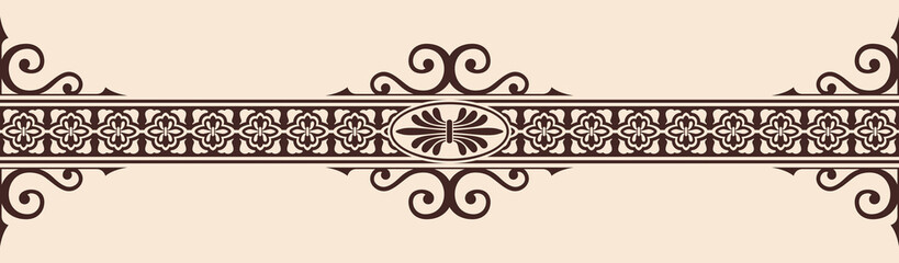 Seamless vintage ornament with elements of Gothic style. Brown pattern on a beige background.
