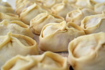 Homemade raw manti (with meat)