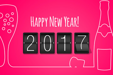 Happy new year 2017 pink line art background