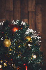 DARK BACKGROUND,Christmas toys, new Year, Christmas tree
