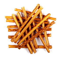 salty cracker pretzel sticks isolated on white background