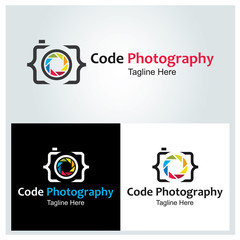 Code photography logo design template ,Vector illustration