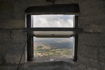 Window in a medieval castle, San Marino.