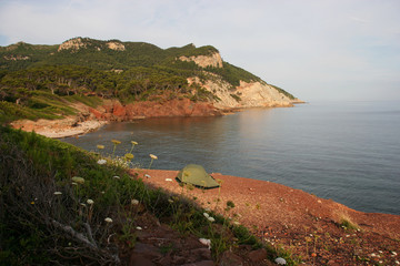 Obraz premium Camping on the Ruta de Pedra en Seco (GR221), Mallorca, Spain