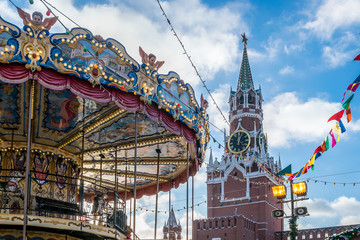 MOSCOW, RUSSIA - DECEMBER 15, 2016: Christmas and New Year fair at Red Square near Kremlin in Moscow