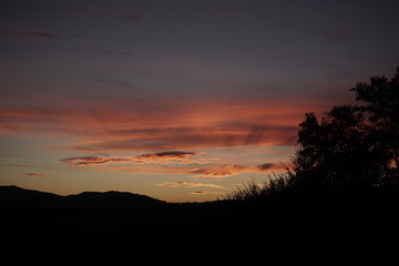 Colorful sunset on meadow. Slovakia