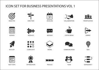 Reusable generic vector icon set for business presentations and slides with flag design