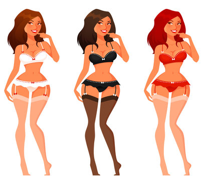 sexy cartoon pinup girls in lingerie