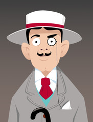 Portrait of a man in 1920s style attire, in a boater hat and with a monocle, EPS 8 vector illustration, no transparencies 