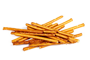 salty cracker pretzel sticks isolated on white background