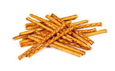 salty cracker pretzel sticks isolated on white background